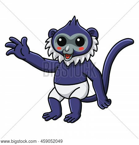 Vector Illustration Of Cute Delacour's Langur Cartoon Waving Hand