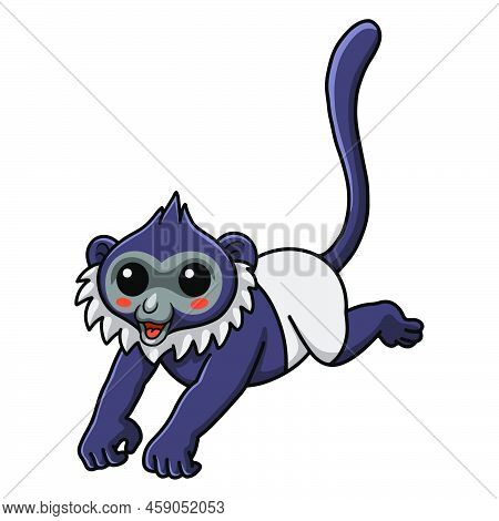 Vector Illustration Of Cute Delacour's Langur Cartoon Jumping