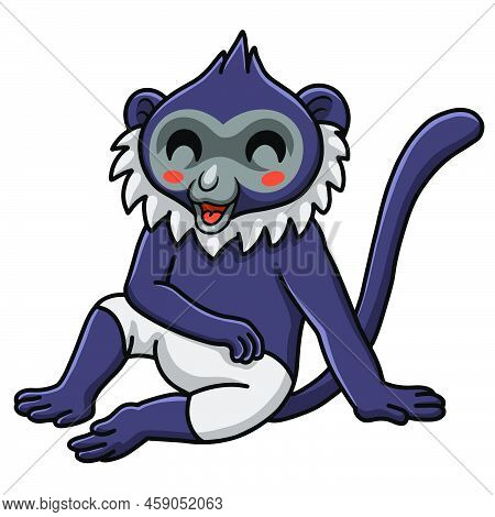 Vector Illustration Of Cute Delacour's Langur Cartoon Sitting