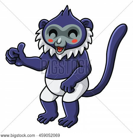 Vector Illustration Of Cute Delacour's Langur Cartoon Giving Thumb Up
