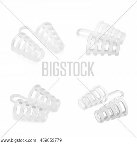 Anti-snoring Devices For Nose On White Background, Collage