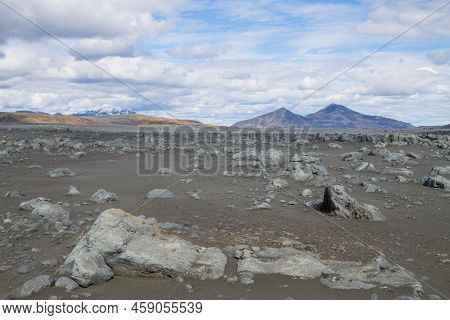 Desolate Landscape Along Central Highlands Of Iceland. Iceland Panorama. Route F907