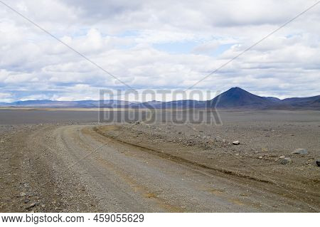 Dirt Road Along Central Highlands Of Iceland.