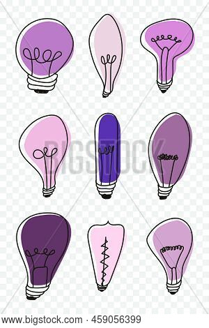 Light Bulbs Doodle. Colorful Light Blubs Icon Set. Creative Light Bulbs Doodle Collection. Vector Il