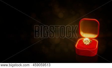 Red Opened Jewelry Present Box With Diamond Engagement Ring With Empty Space On Bright Background, F
