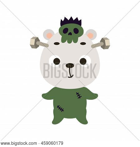 Cute Little Halloween Polar Bear In A Monster Costume. Cartoon Animal Character For Kids T-shirts, N