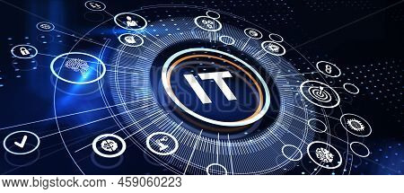 It Consultant Presenting Tag Cloud About Information Technology. 3d Illustration