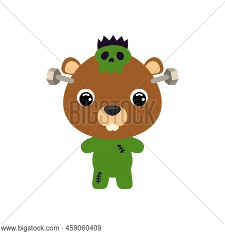 Cute Little Halloween Beaver In A Monster Costume. Cartoon Animal Character For Kids T-shirts, Nurse