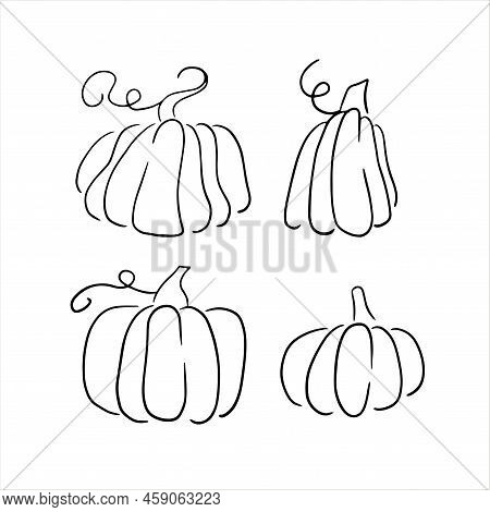 Set Of Four Black And White Pumpkins. Vector Graphic Ellements For Poster, Postcard, T Shirt Design.