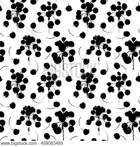 Pilea Leaves With Stems Vector Seamless Pattern.