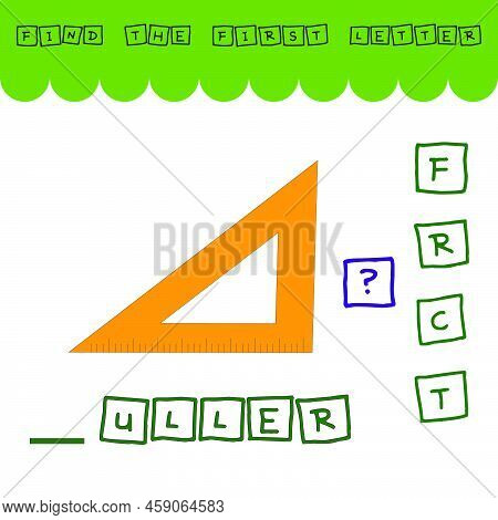 Find The First Letter Of The Word Ruller And Connect. Educational Game For Children..
