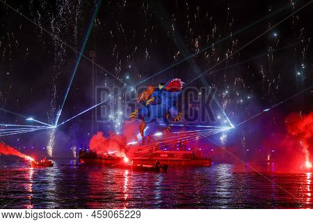 Cracow, Poland - June 4, 2022: Great Dragon Parade. The Great Outdoor Show On The Vistula River.