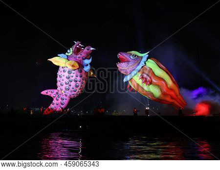 Cracow, Poland - June 4, 2022: Great Dragon Parade. The Great Outdoor Show On The Vistula River.