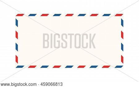 Air Mail Letter Frame. Airmail Border With Red And Blue Stripes. Retro Vintage Blank Envelope Templa