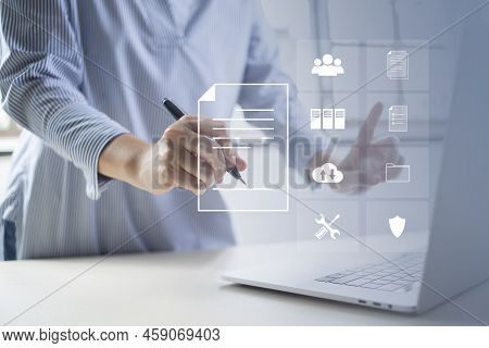 Businesswoman, Work From Home, Handling Documents, E-signing, Signing Digital Contracts Electronic S