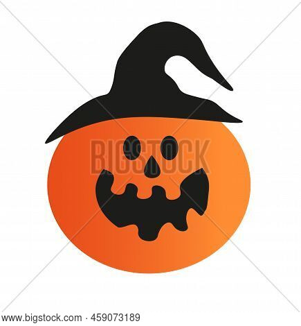 Pumpkin In A Hat With A Sinister Smile. Halloween Pumpkin Illustration. Pumpkin In A Witch's Hat.