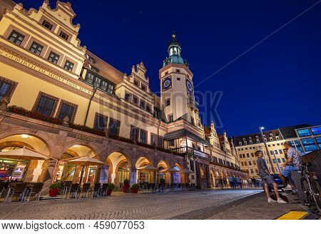 Leipzig, Germany - July 02, 2022: The City Center Of The Saxony Metropolis At Night. The Old Town Ha