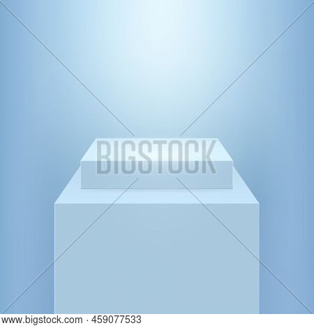 Square Realistic 3d Podium In Blue Color, Arena Stage Platform. Vector Showroom Foundation, Block Cu