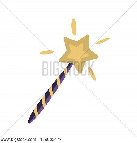 Vector Illustration Of A Magic Wand With An Asterisk At The End. The Magic Wand Is Striped On A Whit