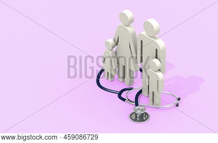 Medical Used Stethscope With Family Members, 3d Rendering