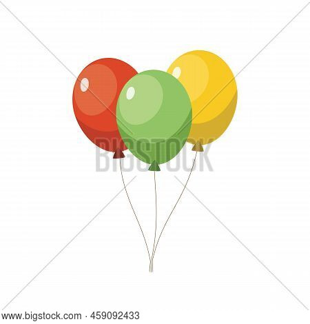 Balloon Birthday Isolated On White Background. Three Colorful Balloons. Birthday Party Decoration El