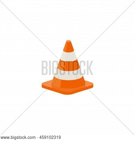 Road Cone Orange And Striped, Realistic Flat Vector Illustration Isolated On White Background.