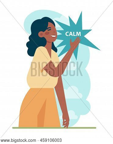 Happy And Calm Character. Idea Of Heart And Mind Harmony
