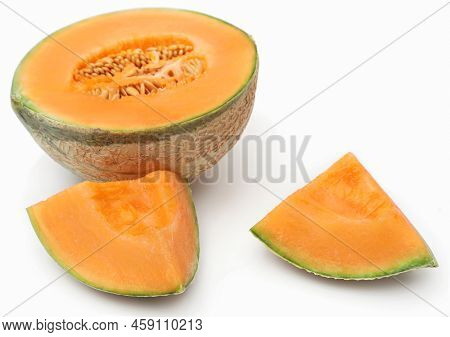 Cantaloupe Or Rockmelon Nature Food Over White Background