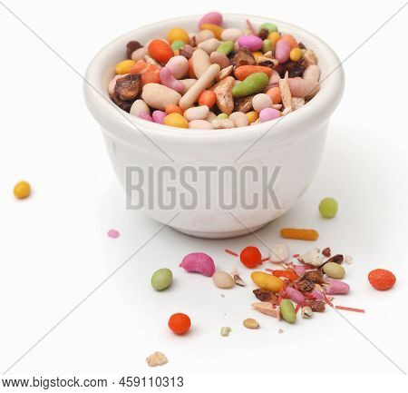 Colorful Paan Masala Spice For Eating Betel Leaf Over White Background