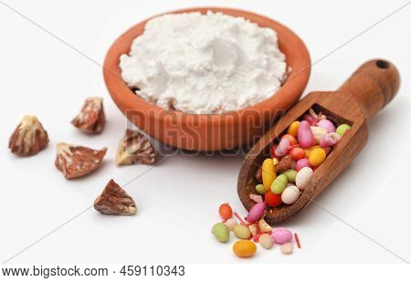 Colorful Paan Masala Spice For Eating Betel Leaf Over White Background