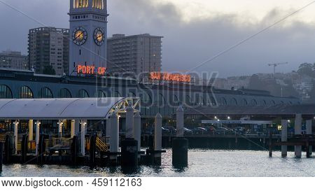 San Francisco, Usa - August 2019: Close Up Of Port Of San Francisco In The Evening