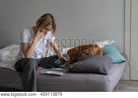 Single Middle-aged Female Tries To Think On Life Upgrading And Finding Job Looking At Increased Comm