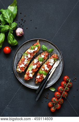 Eggplant Appetizer.
Baked Eggplant With Tomatoes, Ricotta And Basil.