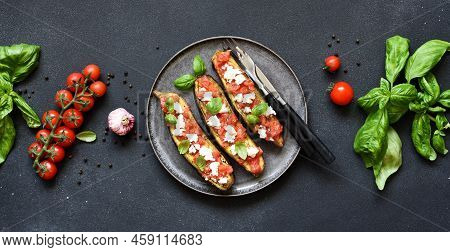 Eggplant Appetizer.
Baked Eggplant With Tomatoes, Ricotta And Basil.
