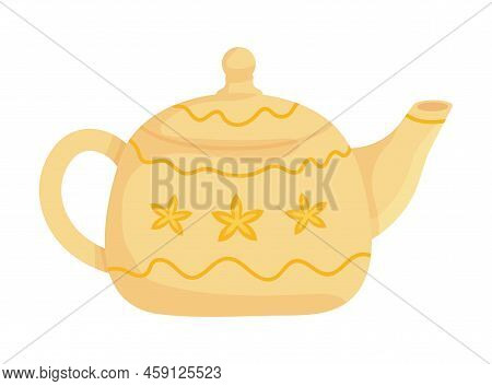 Cute Hygge Ceramic Teapot With Flowers. Stock Vector Illustration Isolated On White Background In Fl