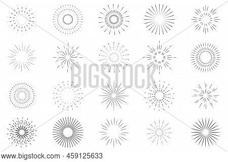 Fireworks Set. Hand Drawn Fireworks. Vector Illustration. Stock Image.
