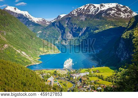 Gieranger Fjord, Ship And Village In More Og Romsdal, Norway, Northern Europe