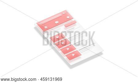 Video Player Interface Search And List Frame Mockup, Side View, 3d Rendering. Screen With Choice Con