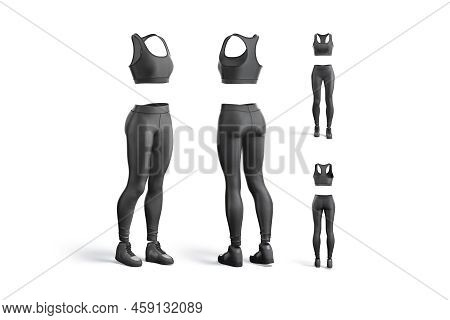 Blank Black Women Sport Uniform Mock Up, Different Views, 3d Rendering. Empty Racerback Bra And Legg