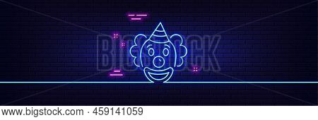 Neon Light Glow Effect. Clown Line Icon. Amusement Park Funnyman Sign. 3d Line Neon Glow Icon. Brick
