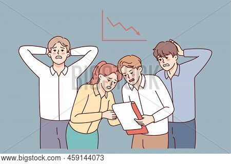 Stressed Businesspeople Frustrated With Bad Financial Statistics. Unhappy Employees Worried With Fin