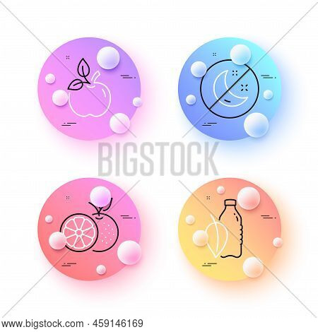 Orange, Insomnia And Eco Food Minimal Line Icons. 3d Spheres Or Balls Buttons. Water Bottle Icons. F