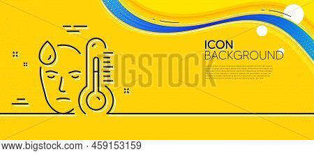 Sick Man With Fever Line Icon. Abstract Yellow Background. Temperature Thermometer Sign. Flu Illness