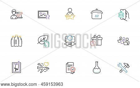 Certificate, Chemistry Lab And Secret Gift Line Icons For Website, Printing. Collection Of Window Cl