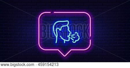 Neon Light Speech Bubble. Cough Line Icon. Coronavirus Symptom Sign. Flu, Sneeze Or Pneumonie Symbol