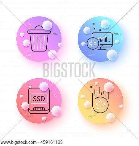 Loyalty Star, Trash Bin And Ssd Minimal Line Icons. 3d Spheres Or Balls Buttons. Medical Analytics I