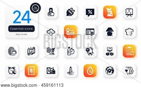 Set Of Business Flat Icons. Mattress Guarantee, Cloud Download And Fingerprint Research Elements For