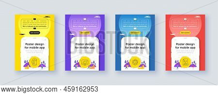 Simple Set Of Ab Testing, Atom And Cloud Storage Line Icons. Poster Offer Design With Phone Interfac