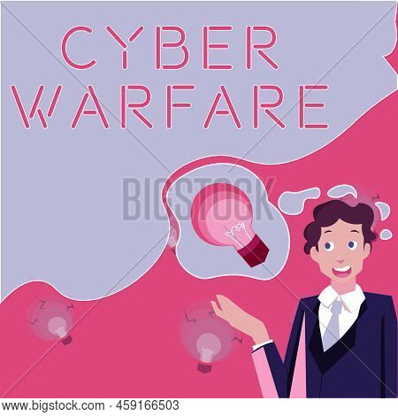 Conceptual Caption Cyber Warfare. Word For Virtual War Hackers System Attacks Digital Thief Stalker 