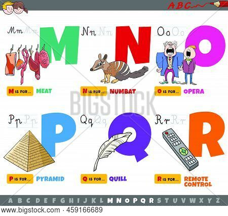 Cartoon Illustration Of Capital Letters From Alphabet Educational Set For Reading And Writing Practi